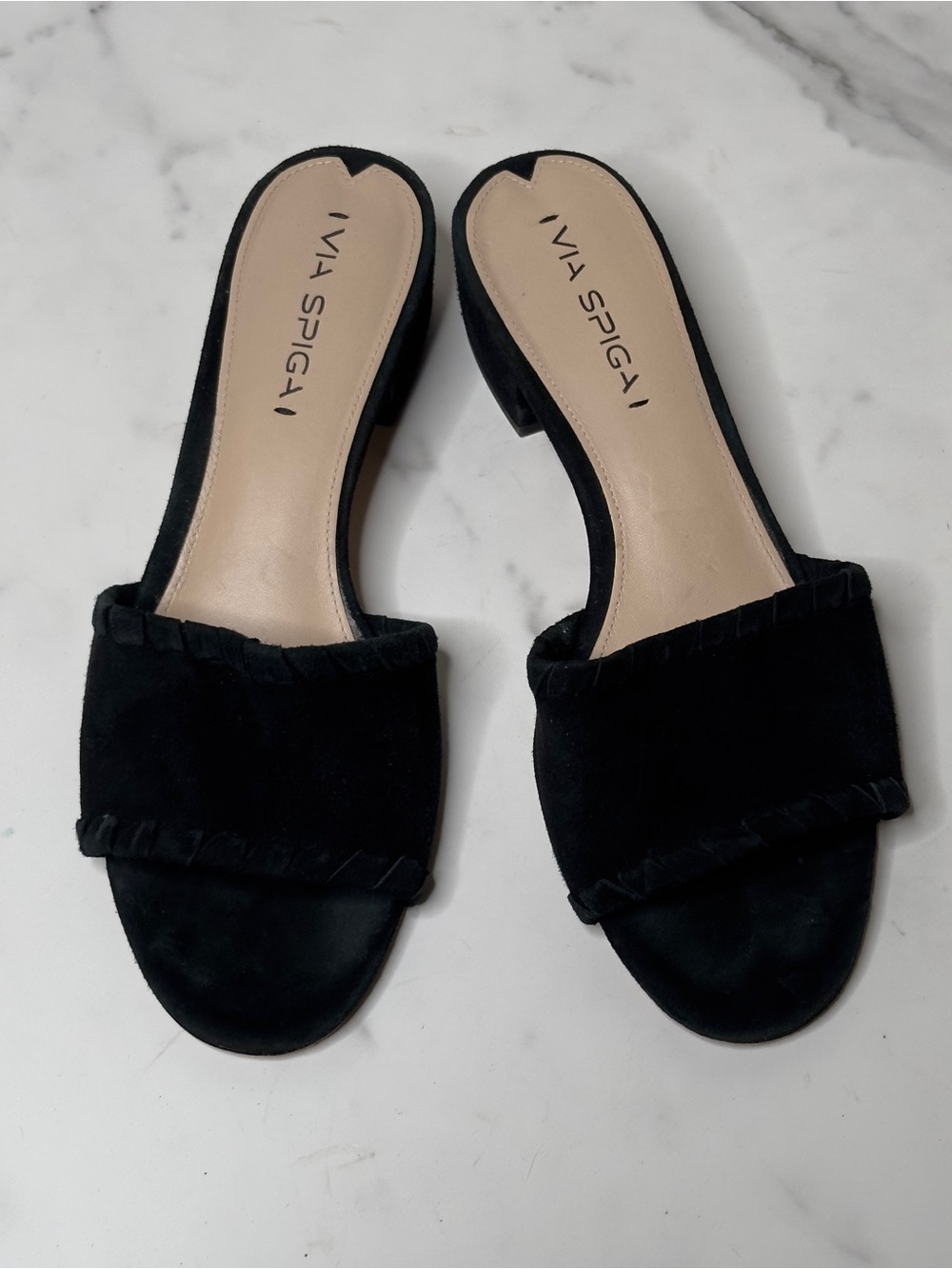 VIA SPIGA Black Suede Slide Sandals - Open Toe Low Heel Size 9